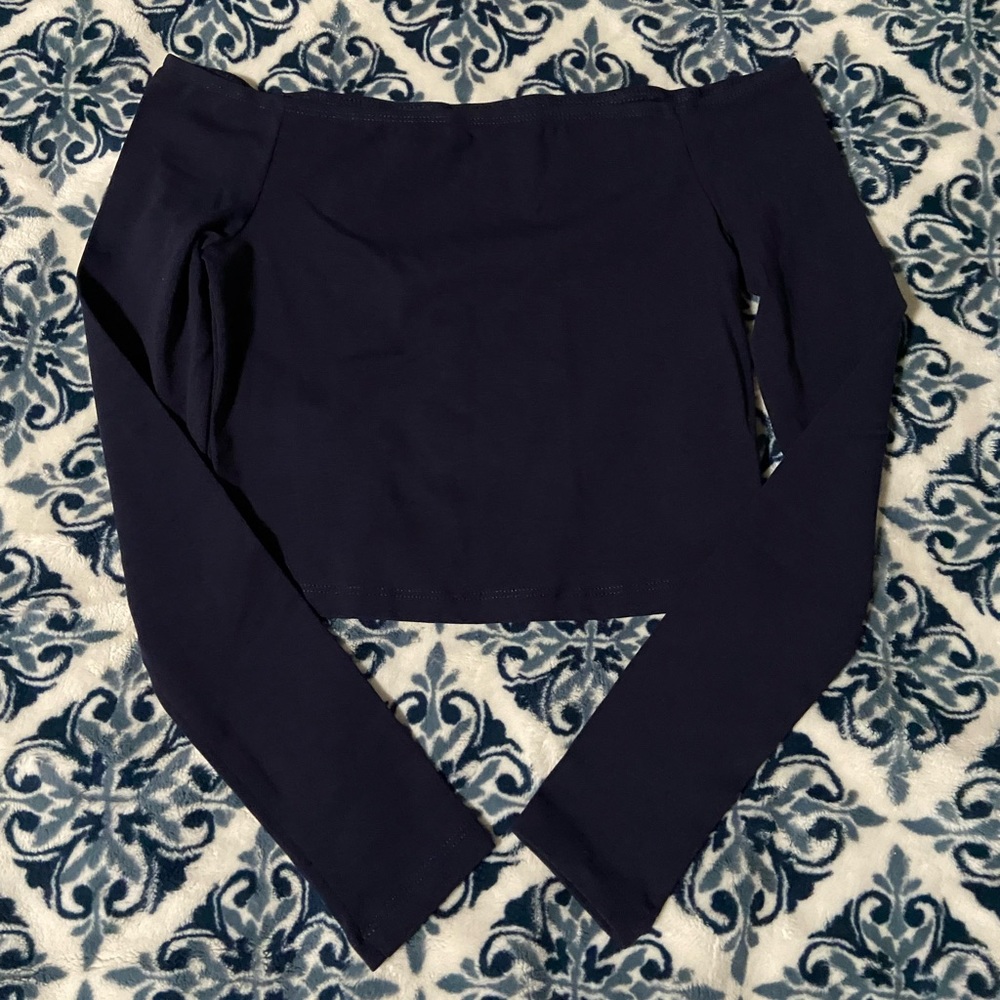 Navy blue over the shoulder crop top